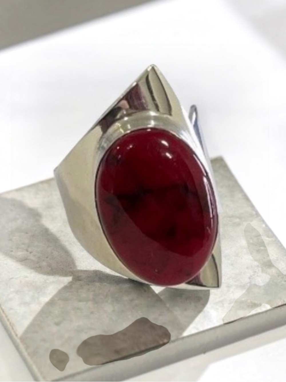 Taxco Adjustable Sterling Silver Red Oval Stone Statement Ring